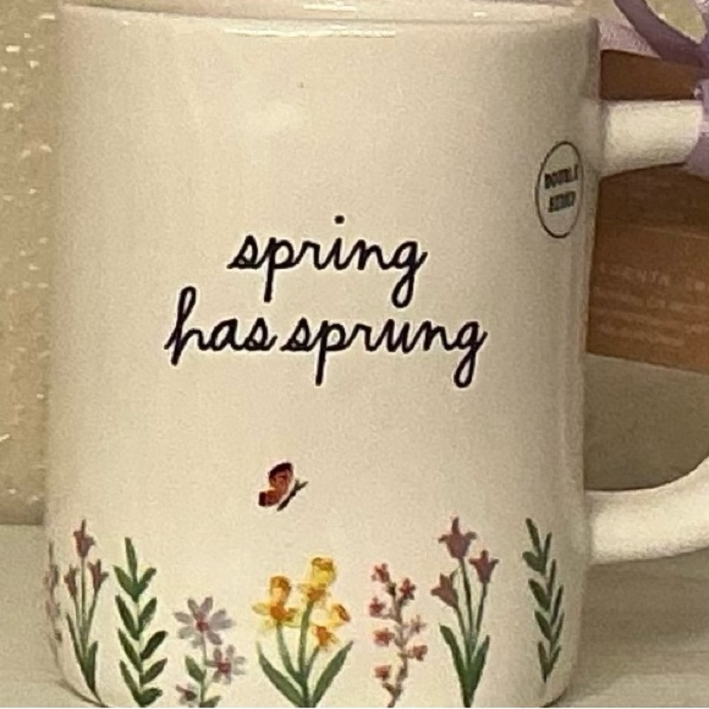 Rae Dunn Spring Has Sprung Floral Ceramic Mug with Bunny - Picture 3 of 4